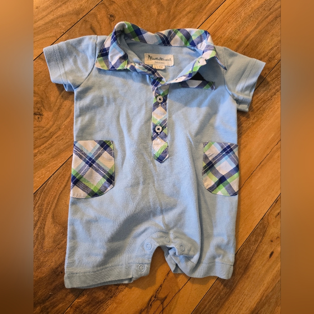 Beetle&thread Blue Plaid Baby Boy Romper
